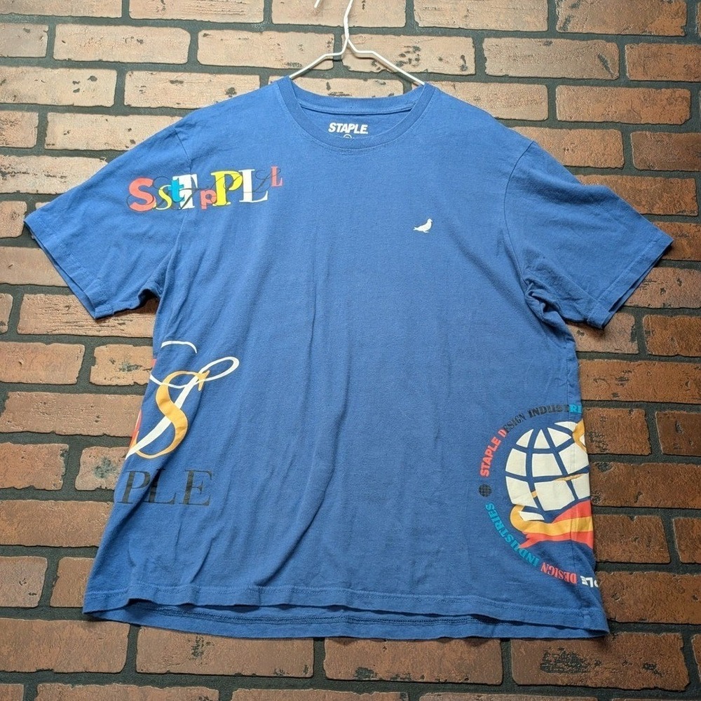 Staple Pigeon Men's XL Blue Graphic Tee Embroidered Streetwear T-Shirt